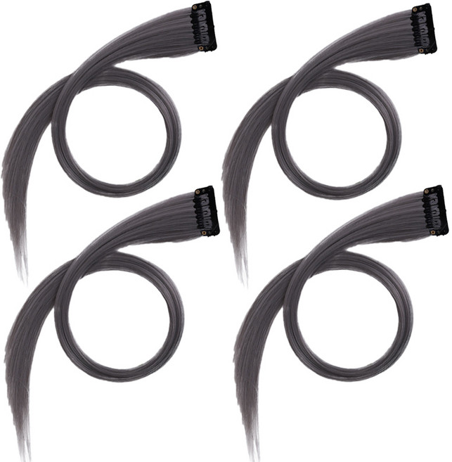 옴브레 헤어 피스 붙임머리 브릿지 부분 가발 웨이브, 4개, 딥그레이