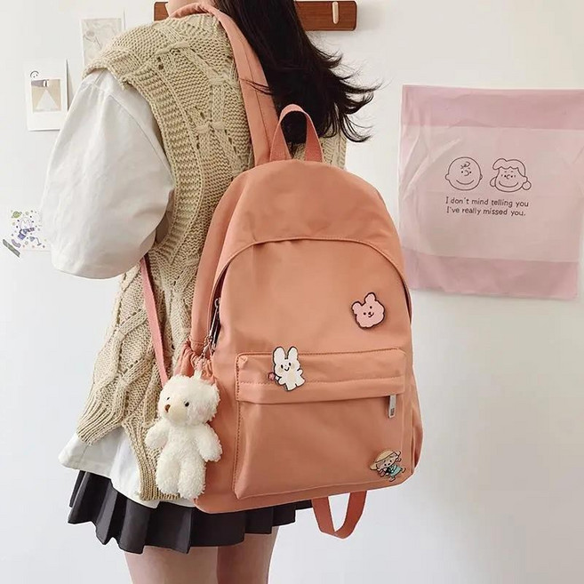 多夾層大容量防水後背包 - 大學生韓版書包雙肩包, 橘色單包