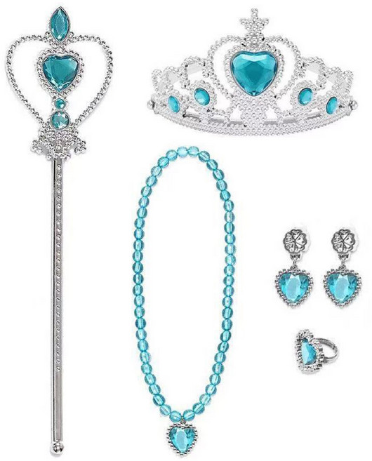 [청춘교복] 공주 생일 파티 용품 5종세트 축하 브라이덜샤워 연말 선물 소품 프린세스 코스튬 주얼리 왕관 요술봉 목걸이 액세사리, 1개, 스카이