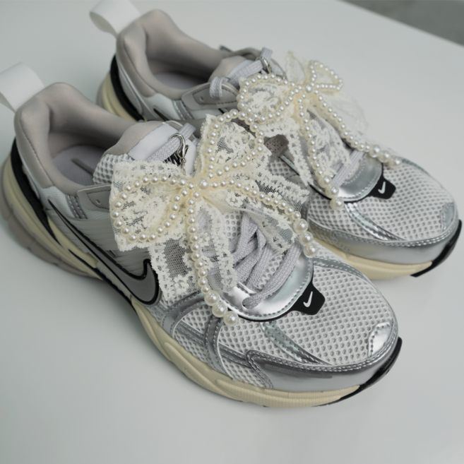 루나로즈 신발꾸미기 진주리본 신꾸, 2개, 화이트 펄 아이보리 리본