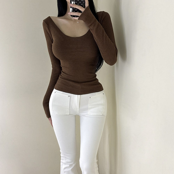 VANANA2 국내제작 골지 브이넥 긴팔티셔츠