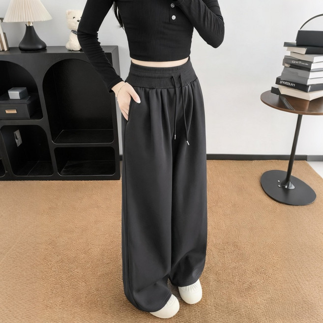 샤일리 여성 캐주얼 하이웨스트 와이드 트레이닝 밴딩 팬츠 빅사이즈까지