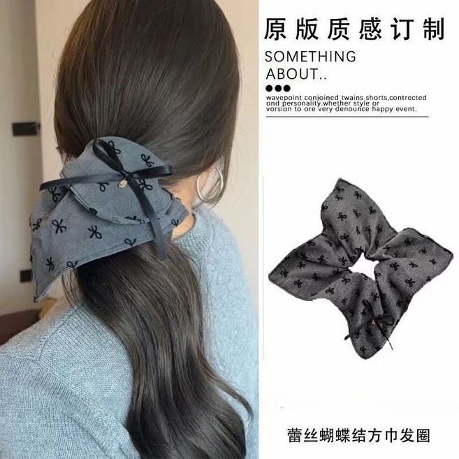 韓係蕾絲蝴蝶結方巾髮圈