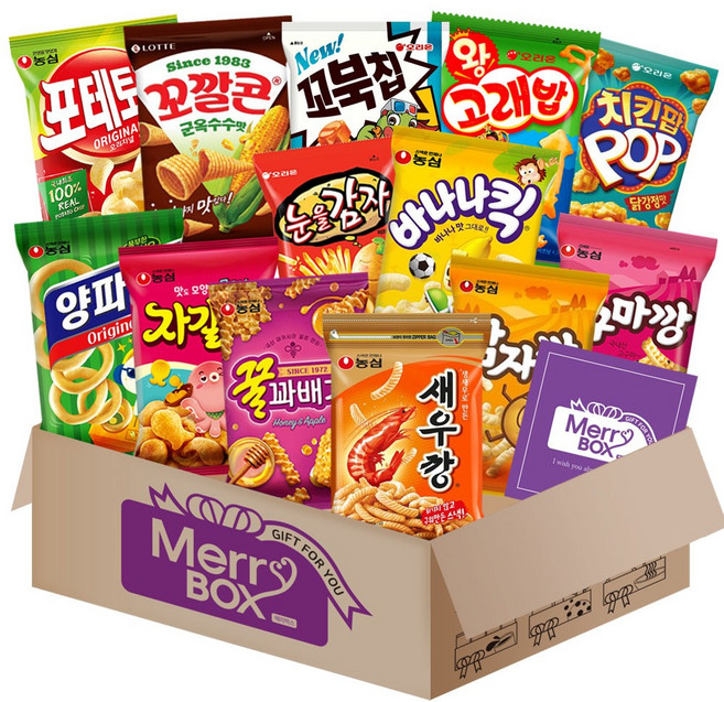 스낵 13종세트 1호{새우깡+양파링+바나나킥+꿀꽈배기+자갈치+감자깡+고구마깡+오감자+꼬북칩+스윙칩+왕고래밥+눈을감자+꼬깔콘}+메세지카드, 1박스, 과자세트