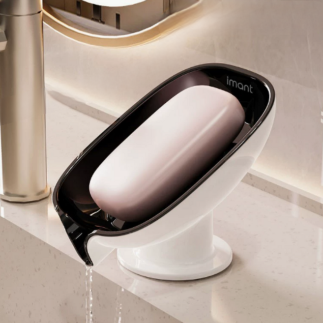 일상채움 물빠짐 2단 분리 흡착 사선 비누 거치대, 1개, 블랙