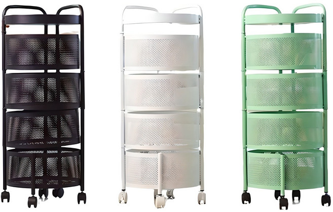 원형 이동식 5단 트롤리 핸디카트 철제 틈새수납, 화이트