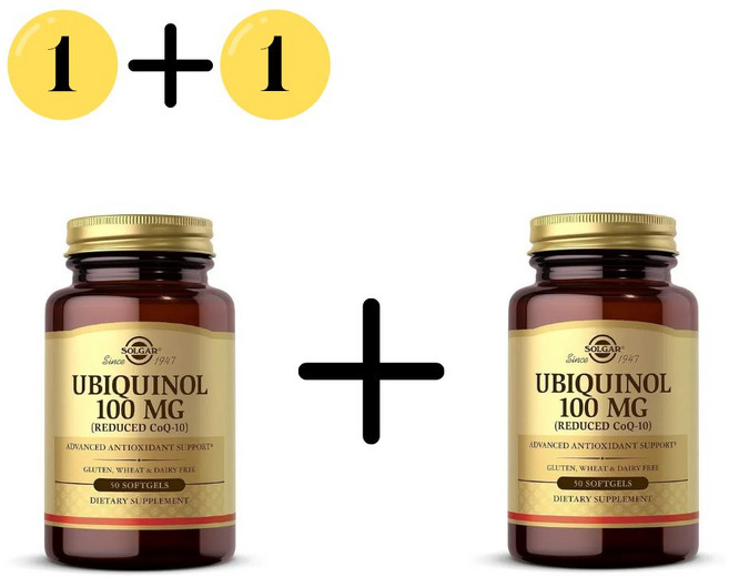 1+1 솔가 유비퀴놀 100mg 50캡슐 카네카 코큐텐 코엔자임 비건 글루텐프리 논GMO, 2개, 50정