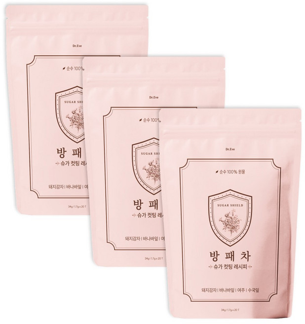 방패차 분홍이차 슈가컷팅레시피 돼지감자차 여주차 바나바잎 수국잎 건강차 티백 무당 슈가프리, 3개, 20개입, 1.7g