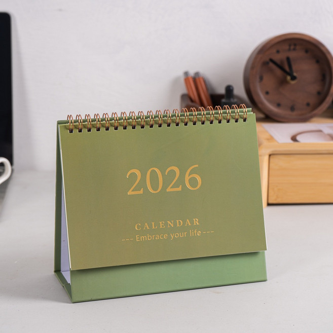 2026年桌曆 簡約桌面年曆, 1個, 綠色大曆