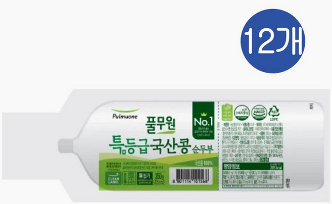 풀무원 특등급 국산콩 순두부, 12개, 350g