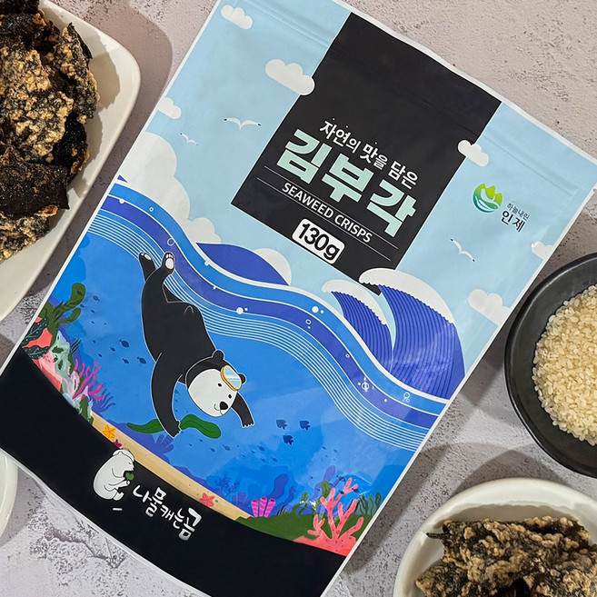 [곰푸드_나물캐는곰] 국산 찹쌀 김부각 130g 수제 바삭한 전통 간식 무첨가 건강스낵 직영 공식판매, 1개