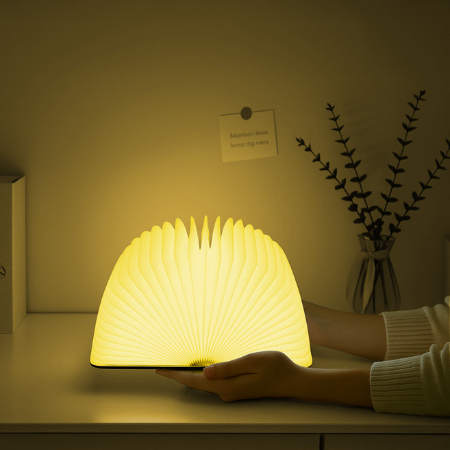 풀문 책 무드등 7색 LED 무선 캠핑 조명, 월넛 스몰