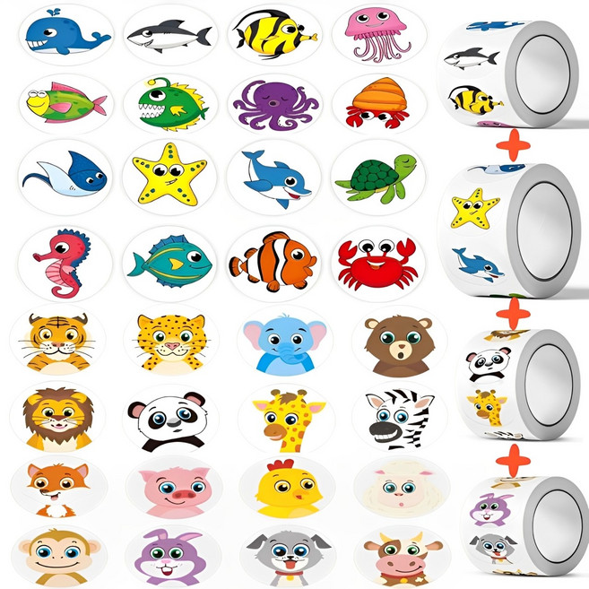 웨젼 2000매 4종 바다생물 동물 스티커, 4롤, 혼합