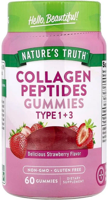 Nature's Truth 콜라겐 펩타이드 구미젤리 1형 + 3형 맛있는 딸기 구미젤리 60개 Truth (네이처스 트루스), Nature's Truth, 콜라겐 펩타이드 구미젤리,, 1개, 60정 - 쿠팡