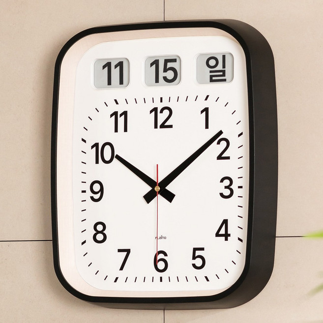 플라이토 이잉크 플립 무소음 벽시계 캘린더 벽걸이시계, 블랙