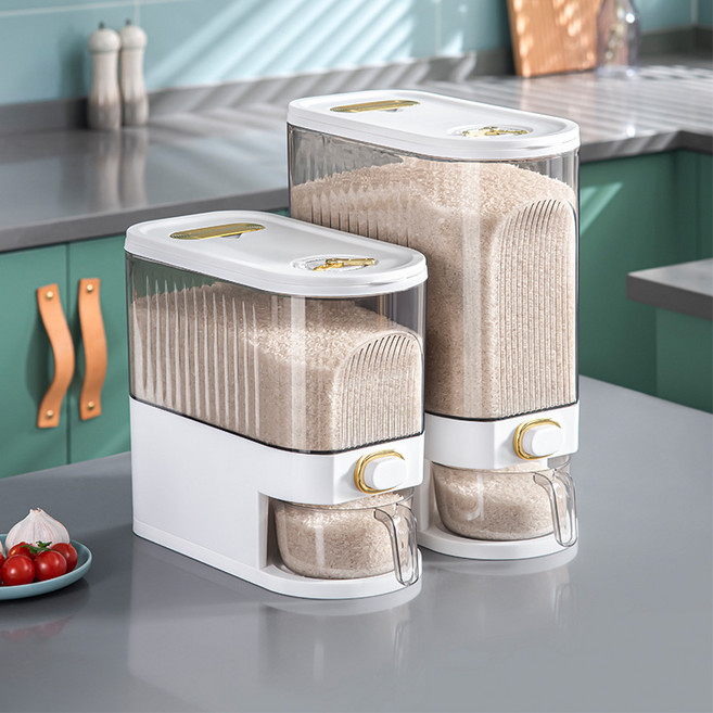 style dr 방습 방충 쌀보관통 원터치 밀폐 계량 쌀통 틈새 쌀보관함, 1개, 화이트