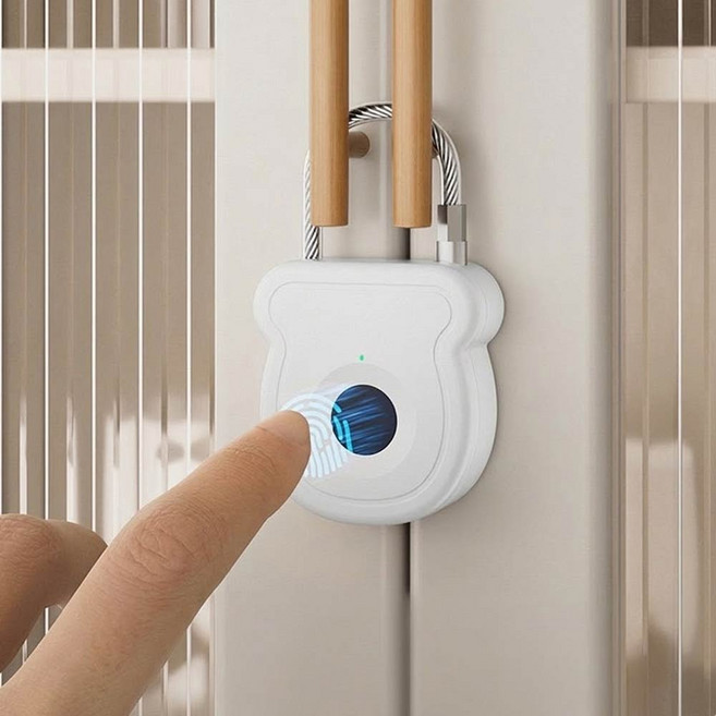 指紋辨識智能掛鎖 旅行箱自行車收納箱安全鎖, 衣櫃掛鎖/白色, 1個