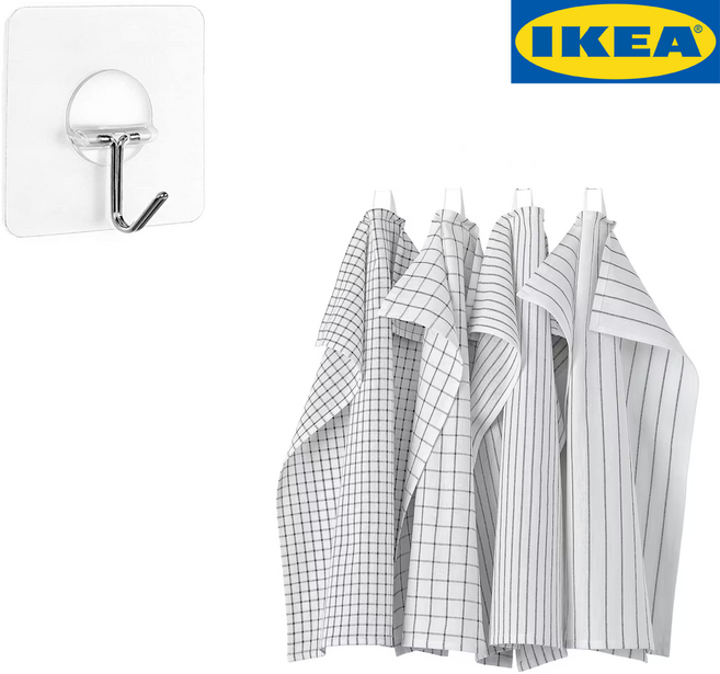 이케아 린니그 행주 + 혁명후크, 블랙패턴 4p, 1개