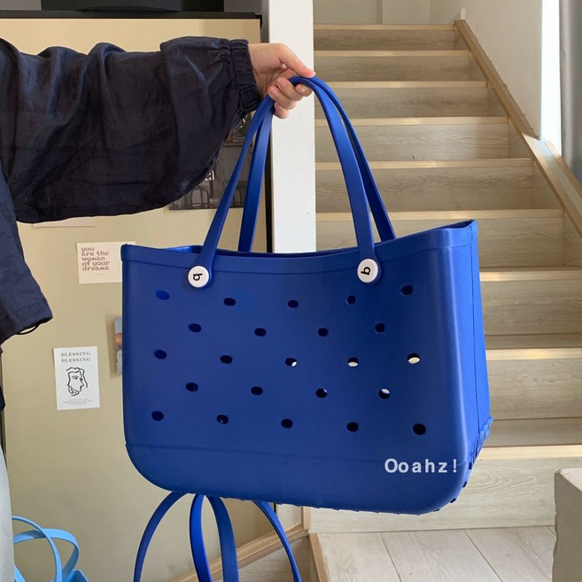 고무 목욕탕 젤리 수영가방 실리콘 6종 바구니 가방 다용도 체크플라워 물놀이가방 목욕가방, 로열블루 대형