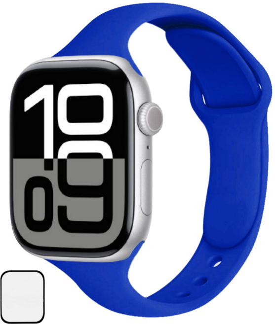NUBASE 애플워치 호환 슬림 더블 단추 실리콘 스트랩, 오션블루