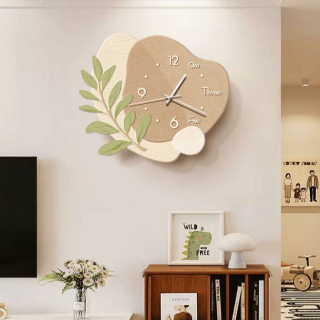햇빛에이치 북유럽 스타일 무소음 벽시계 40cm, 나뭇잎