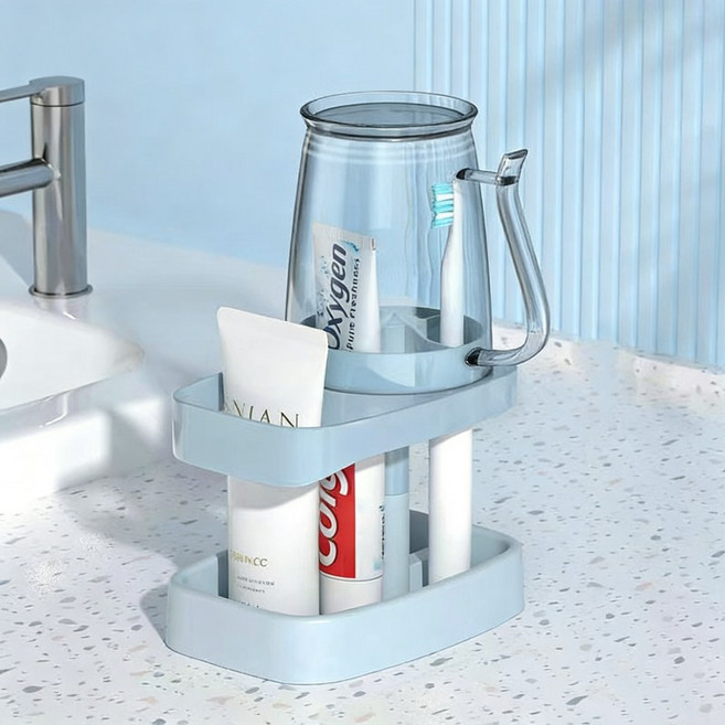 혼반홈 다용도 욕실 칫솔걸이 치약 거치대 칫솔 컵 세트, 1개, 블루