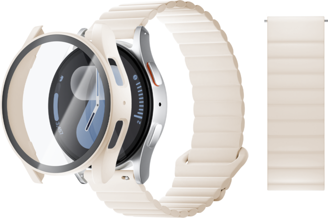 AITEWO 갤럭시워치 호환 스트랩 액체 실리콘 마그네틱 밴드 고리형 시계줄 풀커버 보호 일체형 케이스 세트, 1개, 스타라이트