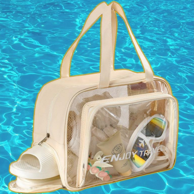 라워스 분리포켓 신발수납방수 수영가방, 베이지