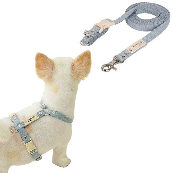 [패키지할인] [하네스 무료이름각인] 앞섬방지 강아지 하네스 H형 가슴줄 + 핸즈프리 리드줄 세트, 인디블루, S, 15mm 2.5M