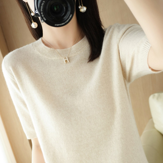 별하늘 여자 니트 반팔 스웨터 라운드 반팔티