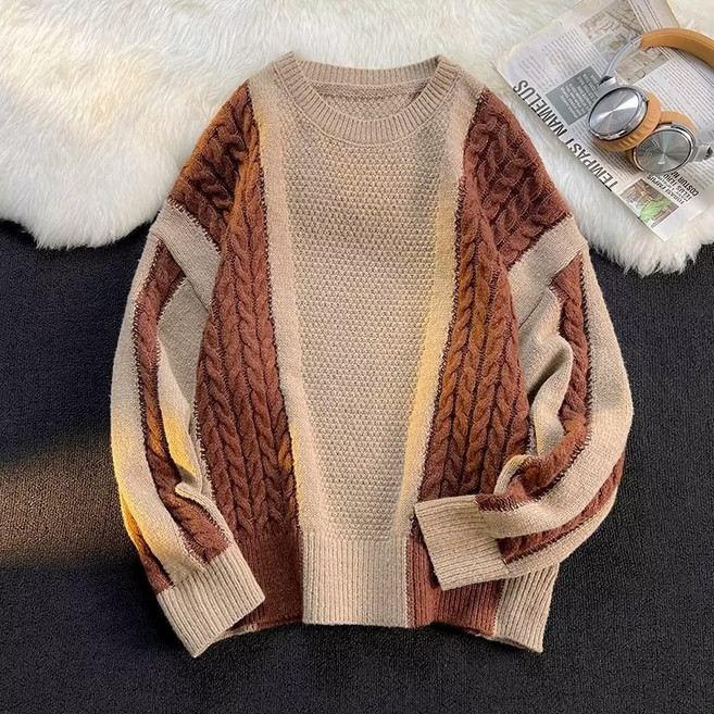 가을 겨울 배색 조합 루즈핏 스웨터 재킷 남성 트렌디 하이 스트리트 외출용 니트 스웨터 트렌드 브랜드 스웨터