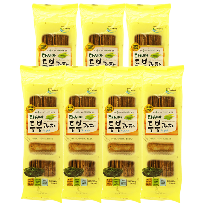 다시마 두부과자 7개 묶음 할인+무료 배송 [해초마루] 국산콩 톳 참깨 함유 무방부제 커피 우유 다식, 160g