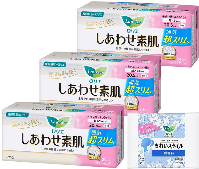 [Amazon.co.jp 20.5cm 한정] 로리에 시합 맨살 초슬림 보통의 일용 날개, 3세트, 24개입, 소형