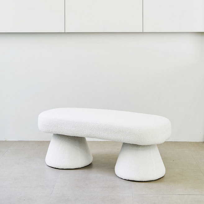 미코퍼니처 동글이 부클레 패브릭 벤치, 화이트