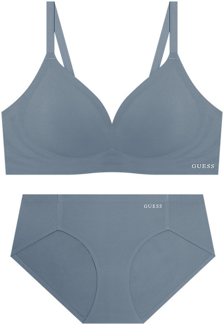 게스언더웨어 쿨메쉬 볼륨 심리스 브라 팬티 세트 - 그레이블루