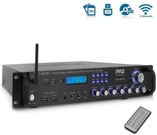 Pyle Bluetooth 하이브리드 앰프 수신기-무선 스트리밍 기능이있는 홈 시어터 프리 앰프 MP3 / USB / SD / AUX / FM 라디오