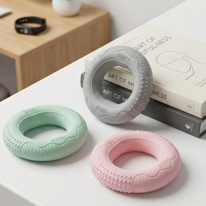 멜로그립 실리콘 손가락 듀얼 도넛 악력기 3종 세트, 1세트, 핑크+그린+블랙