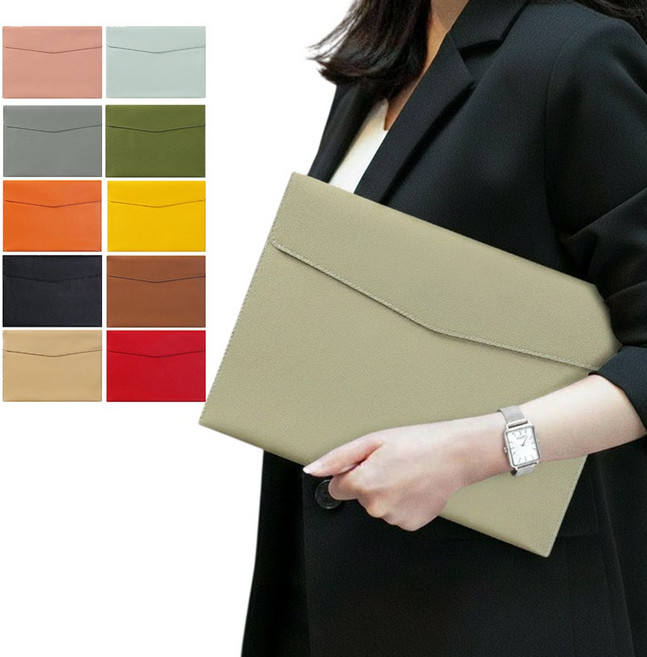 이지엔고 A4 서류 파일 보관 가죽 파우치 클러치, 1개, 카키