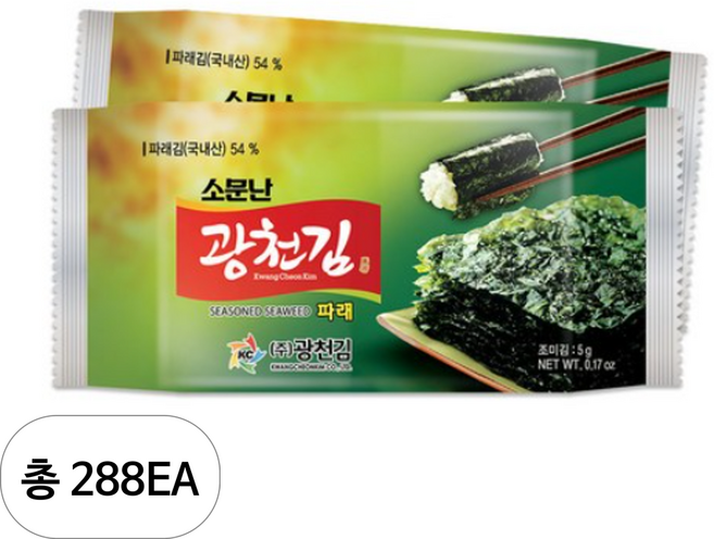 광천김 소문난 파래도시락김, 5g, 288개
