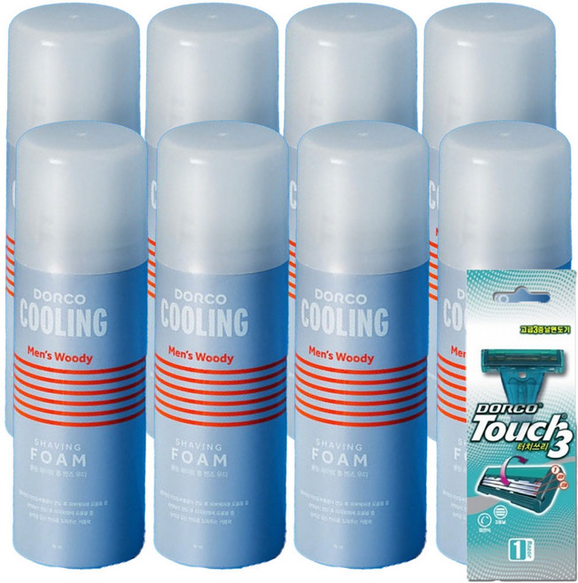 도루코 리빙 쿨링 쉐이빙폼 면도거품 210ml + 터치3 증정 세트, 8세트