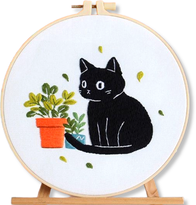 레아채 DIY 고양이 감성 자수, 화분냥, 1개