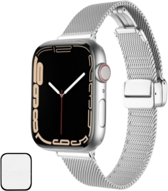 NUBASE 애플워치 호환 밀레니즈 마그네틱 루프 슬림 디버클 메탈 스트랩, 실버, 1개