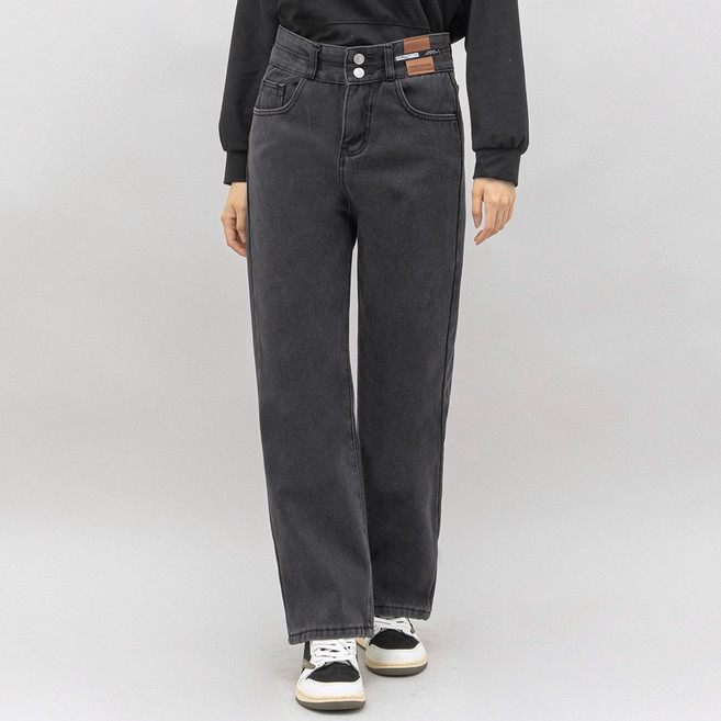 엘쏘 여성용 따뜻 안감기모 빈티지 워싱 와이드 데님 청바지 롱팬츠