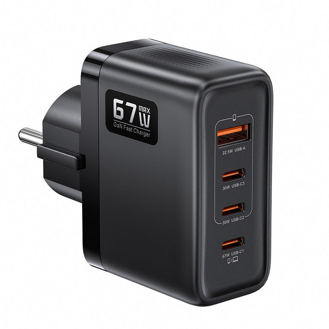 Toocki GaN PPS PD3.0 67W 접지 3C1A 4포트 초고속 멀티충전기, 1개, 블랙