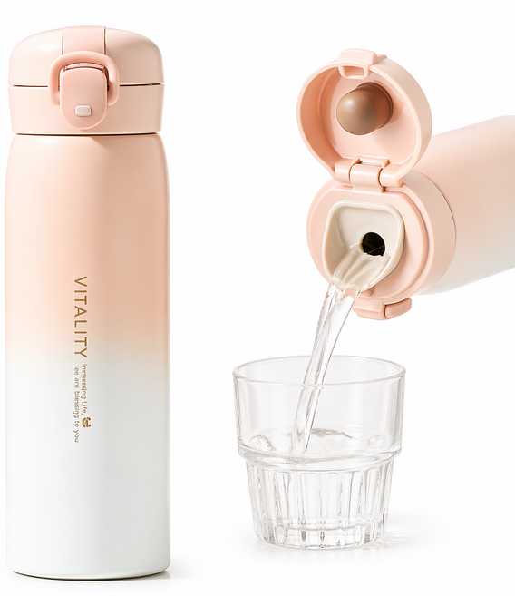 호주머니 원터치 보온보냉 텀블러 스텐 304 보온병, 1개, 500ml, 투톤핑크