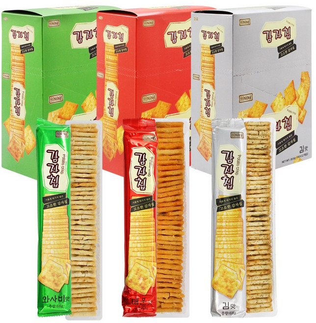 본아미 감자칩 와사비맛 매운맛 김맛BOX [816gx3개], 본아미 감자칩 김맛 1BOX(68gx12개), 816g, 3개