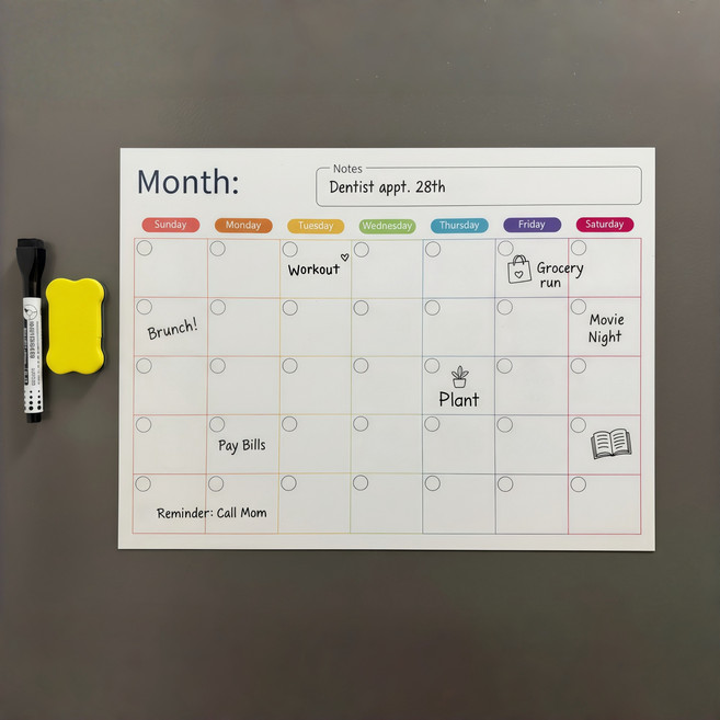 Chamlab 냉장고 달력 자석 스케쥴 메모보드, 1개, 01 월간 자석 보드