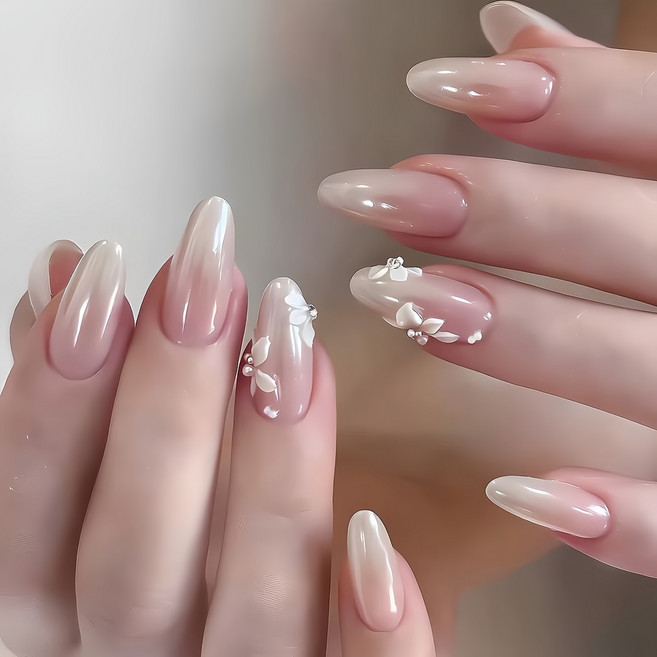 수제 네일 팁 봄 여름 고양이 눈 시리즈 롱숏 네일 아트 일상 통근데이트휴가 필수 아이템, 1개, 달빛 꽃그림자 중타원,S사이즈,10P