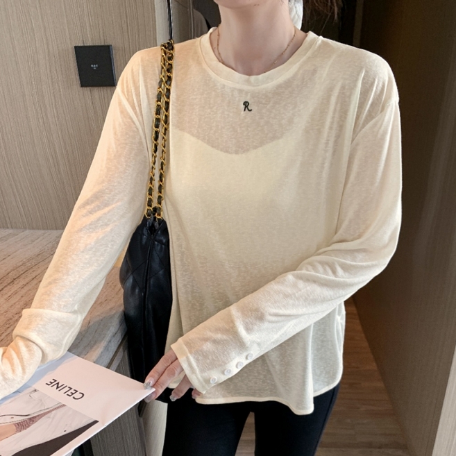 무니유유 텐셀원단 자수 UV차단 루즈핏 냉감 아이스 쿨 시스루 긴팔 티셔츠