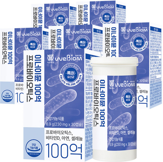[서울대 위바이옴] 특허균주 100억 보장 이너이뮨 100억 프로바이오틱스 / 아연 비타민D 셀레늄, 30정, 6개